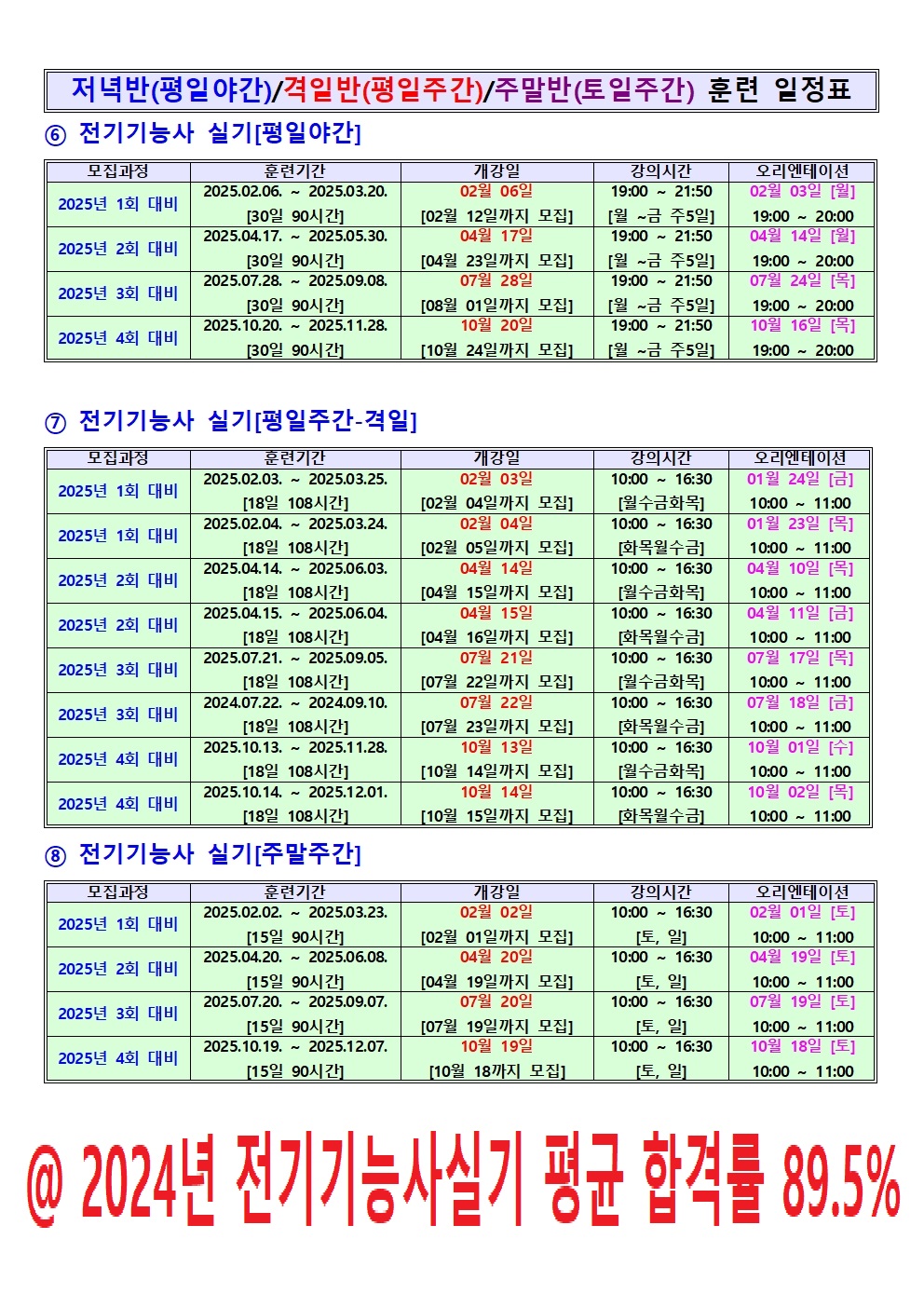 2025년 전기기능사실기 연간일정